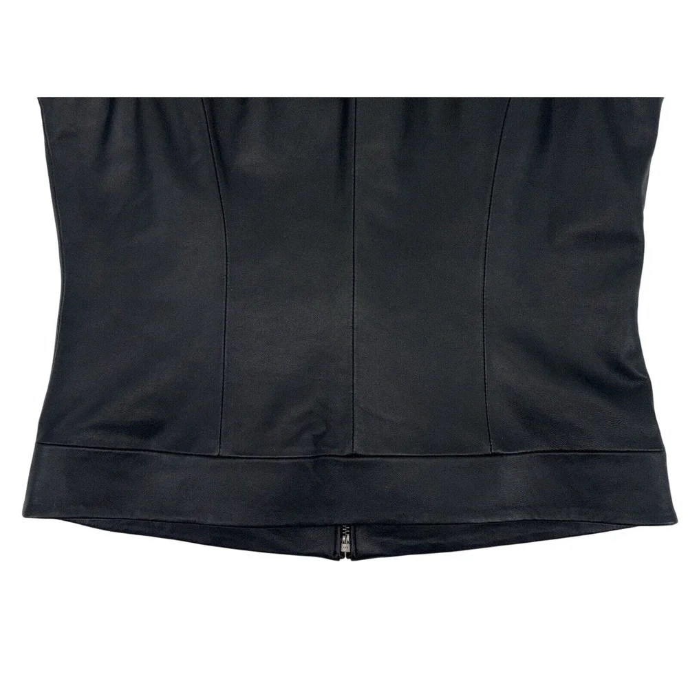 NEW Coldwater Creek Womens Leather Vest Black Small Embroidered Accents Full Zip